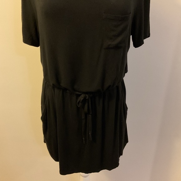 4. Cha Sor Black Shirt Dress Drawstring Waist Short Sleeve Keyhole Back Size M - Picture 4 of 8